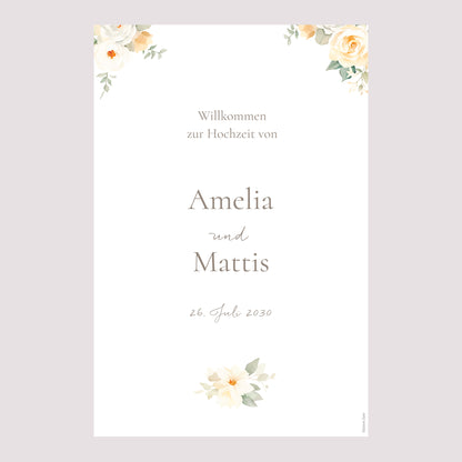 Begrüßungstafel Hochzeit Porträt 60 x 90 cm Romantischer Blumenstrauß foto N° 2