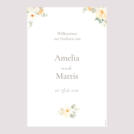 Begrüßungstafel Hochzeit Porträt 60 x 90 cm Romantischer Blumenstrauß