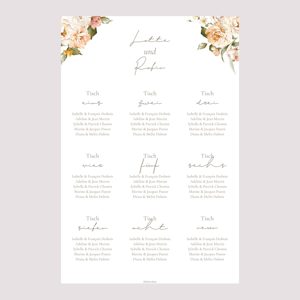 Sitzplan Hochzeit Porträt Pfirsichblüten foto N° 2