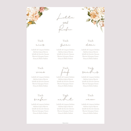 Sitzplan Hochzeit Porträt Pfirsichblüten