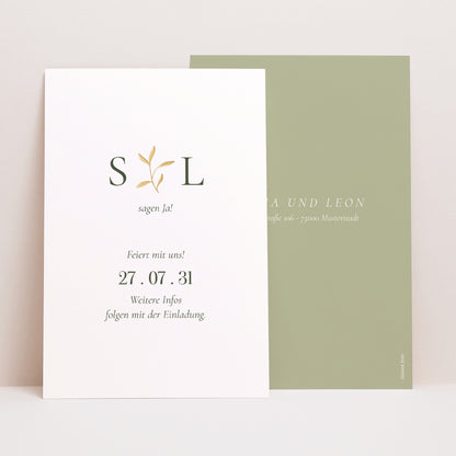 Save the date Karte Hochzeit PortraitPorträt Romantischer Zweig III foto N° 1