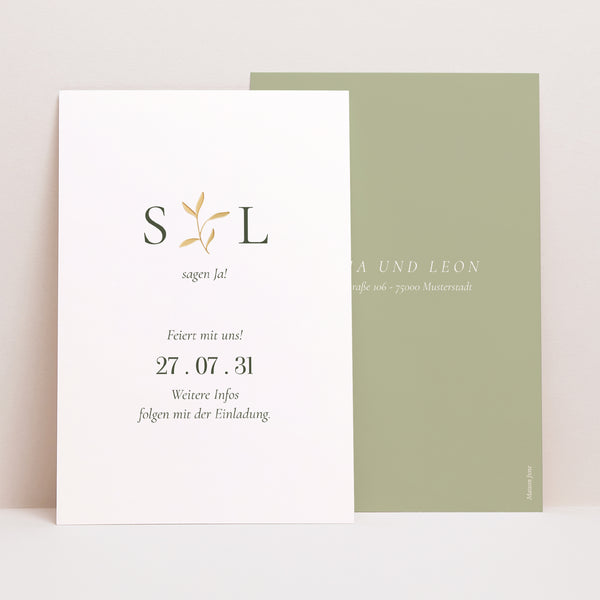 Save the date Karte Hochzeit PortraitPorträt Romantischer Zweig III foto