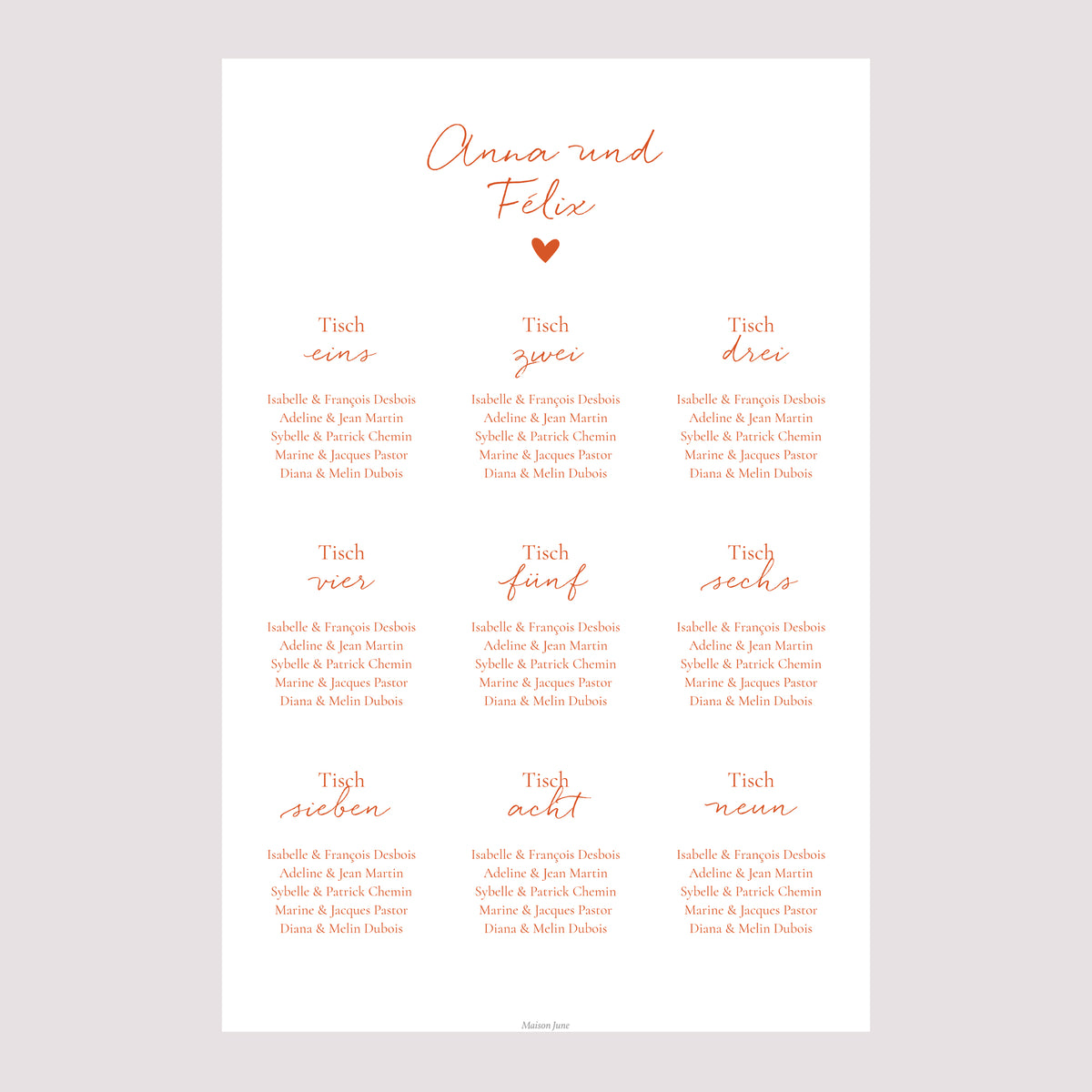 Sitzplan Hochzeit Porträt 60 x 90 cm Liebe immer foto N° 2