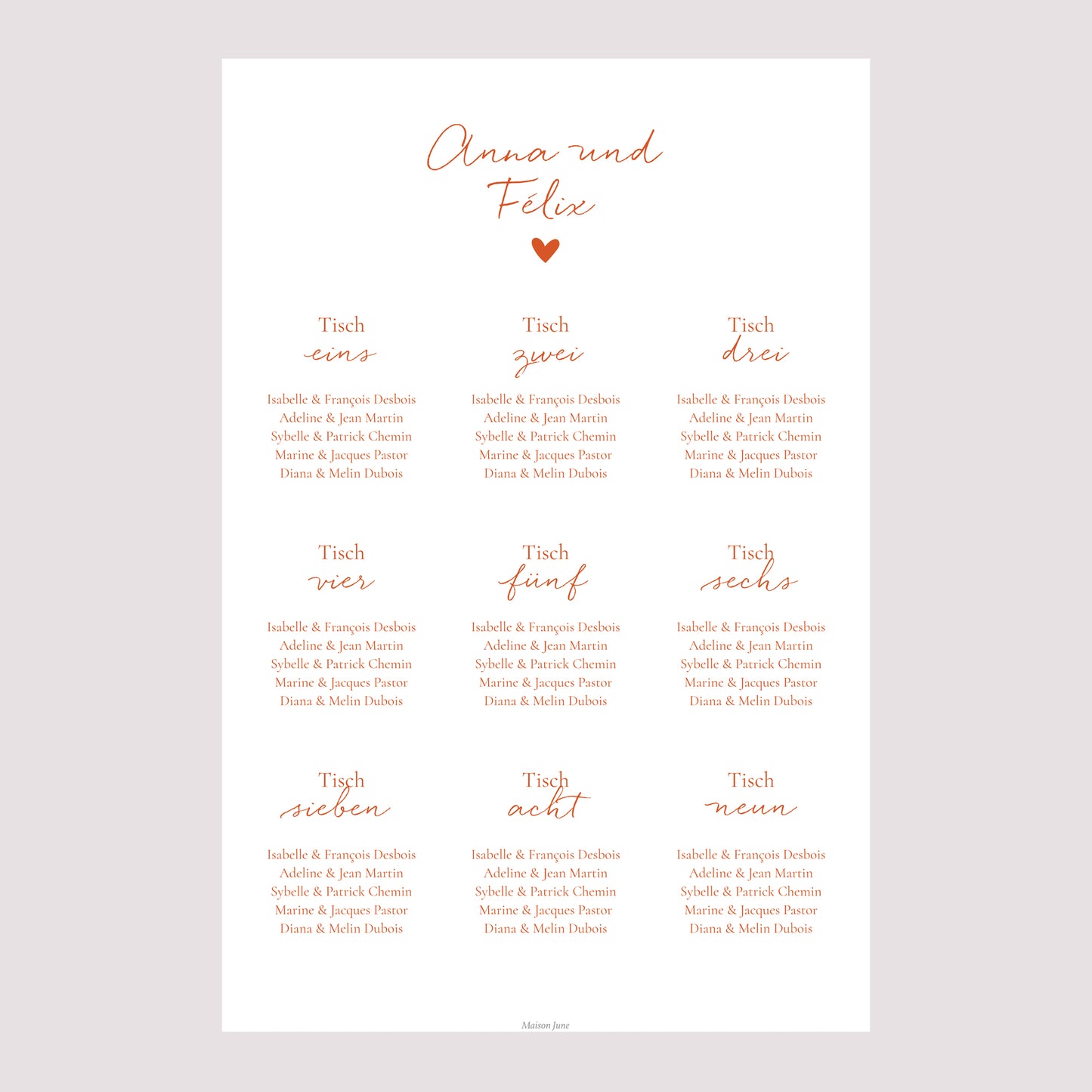 Sitzplan Hochzeit Porträt 60 x 90 cm Liebe immer foto N° 2