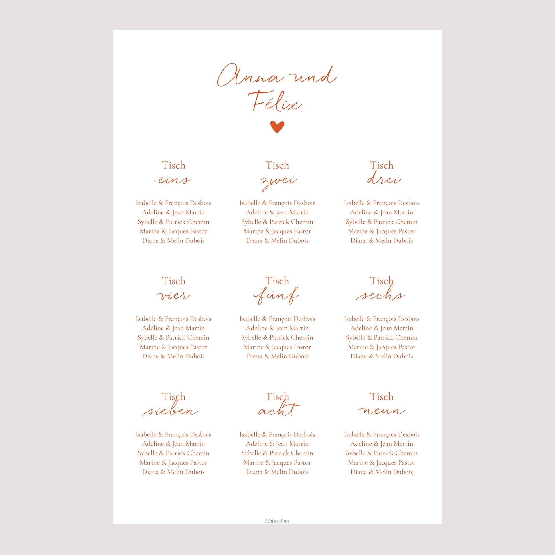 Sitzplan Hochzeit Porträt 60 x 90 cm Liebe immer foto N° 2
