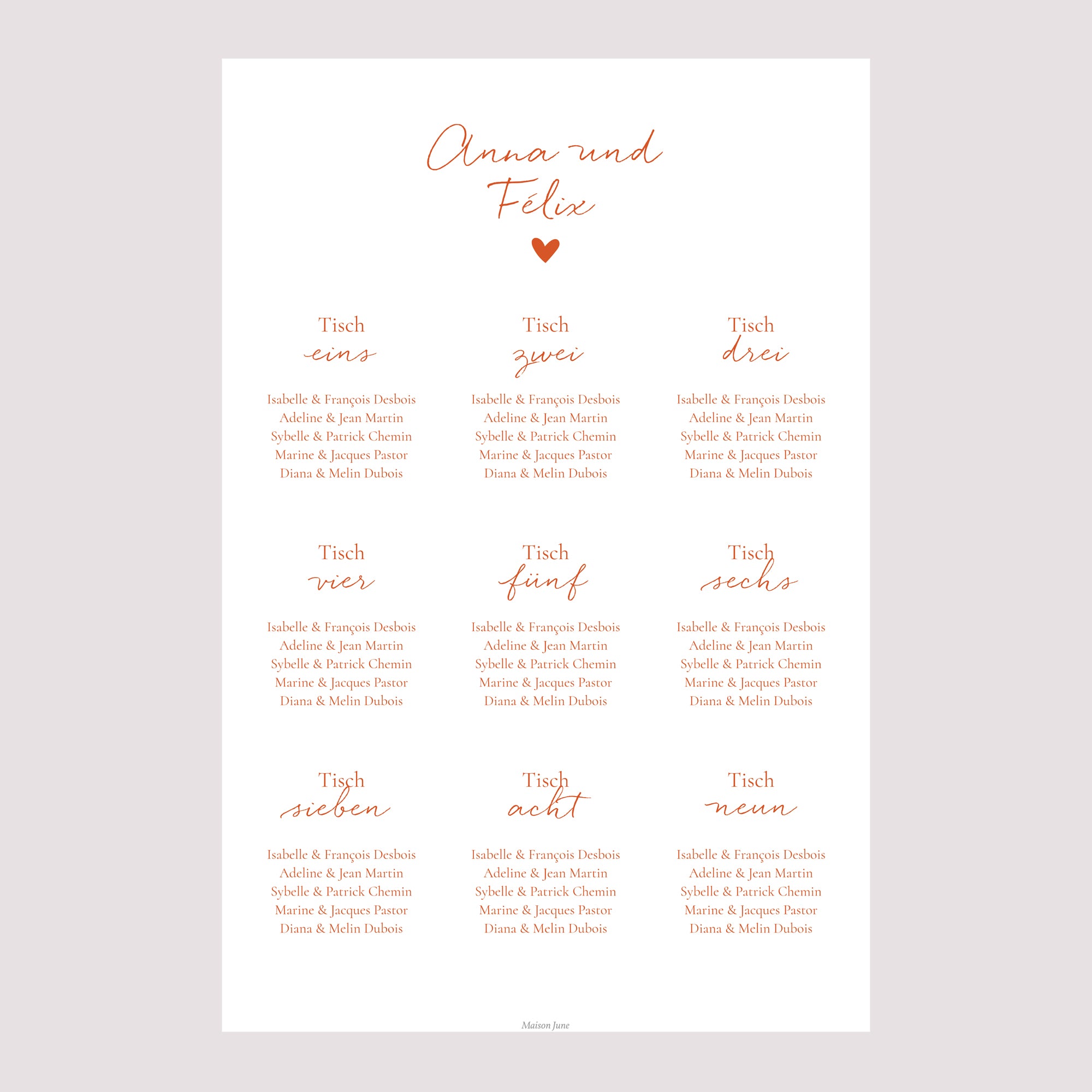 Sitzplan Hochzeit Porträt 60 x 90 cm Liebe immer foto N° 2