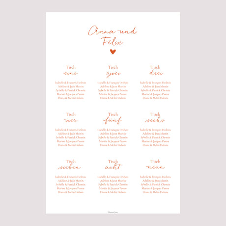 Sitzplan Hochzeit Porträt 60 x 90 cm Liebe immer