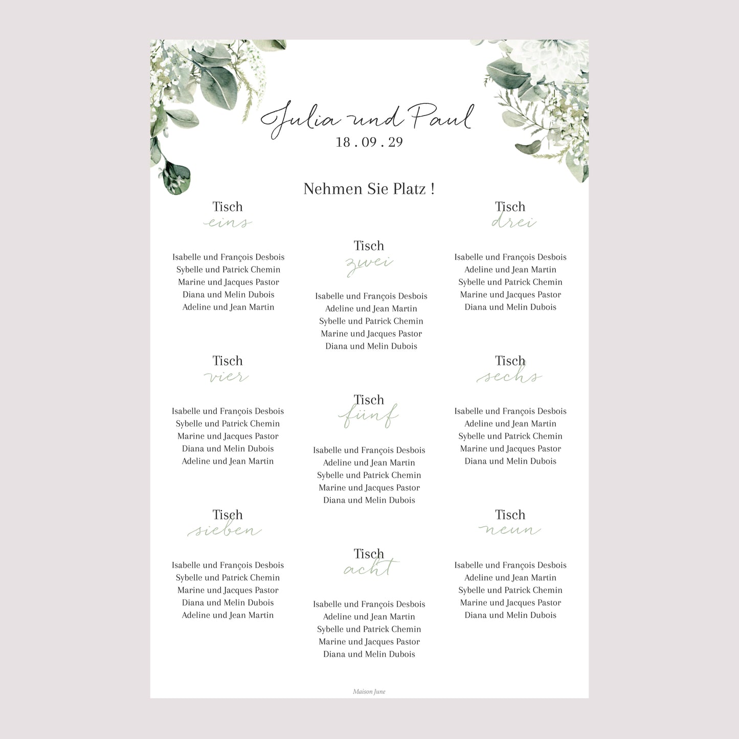 Sitzplan Hochzeit Porträt Natürlich Romantisch foto N° 2