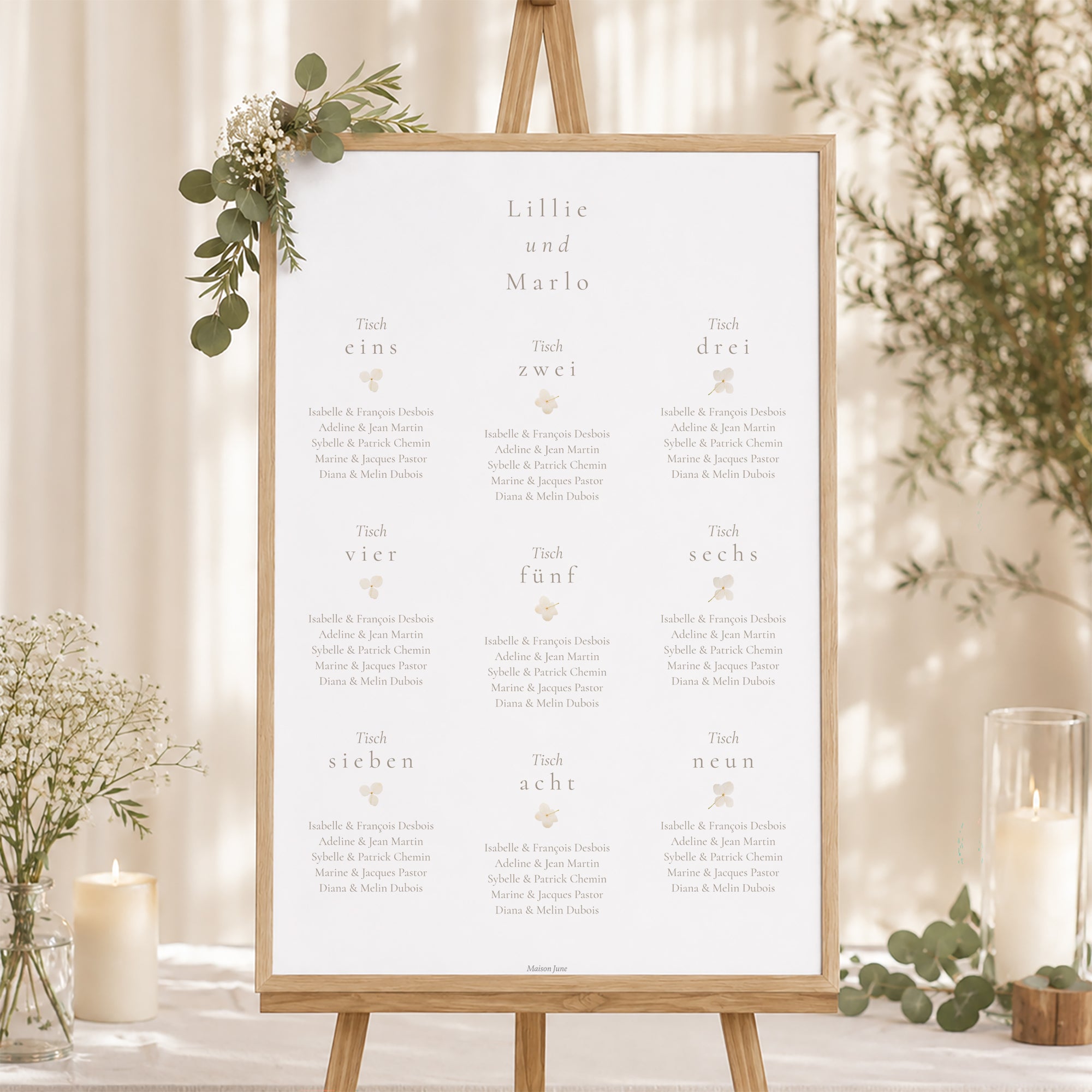 Sitzplan Hochzeit Porträt Weiße Trockenblumen foto N° 1