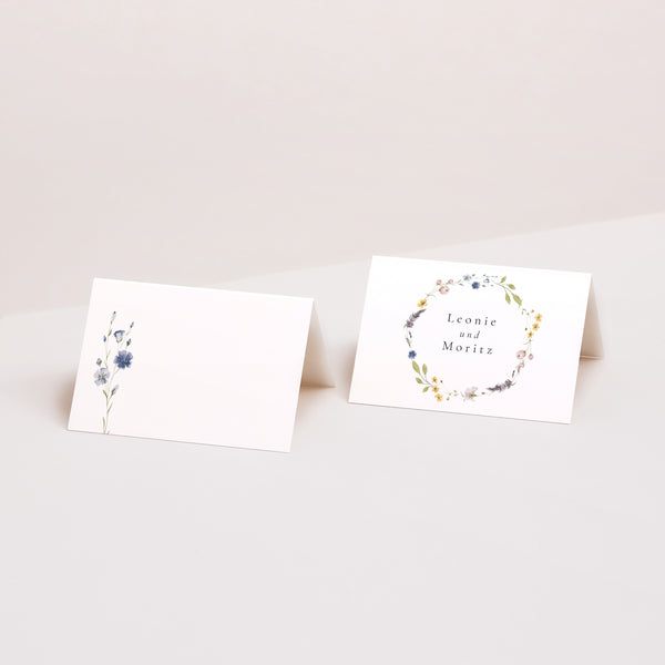 Tischkarten Hochzeit Quer Ländlicher Blumenkranz foto