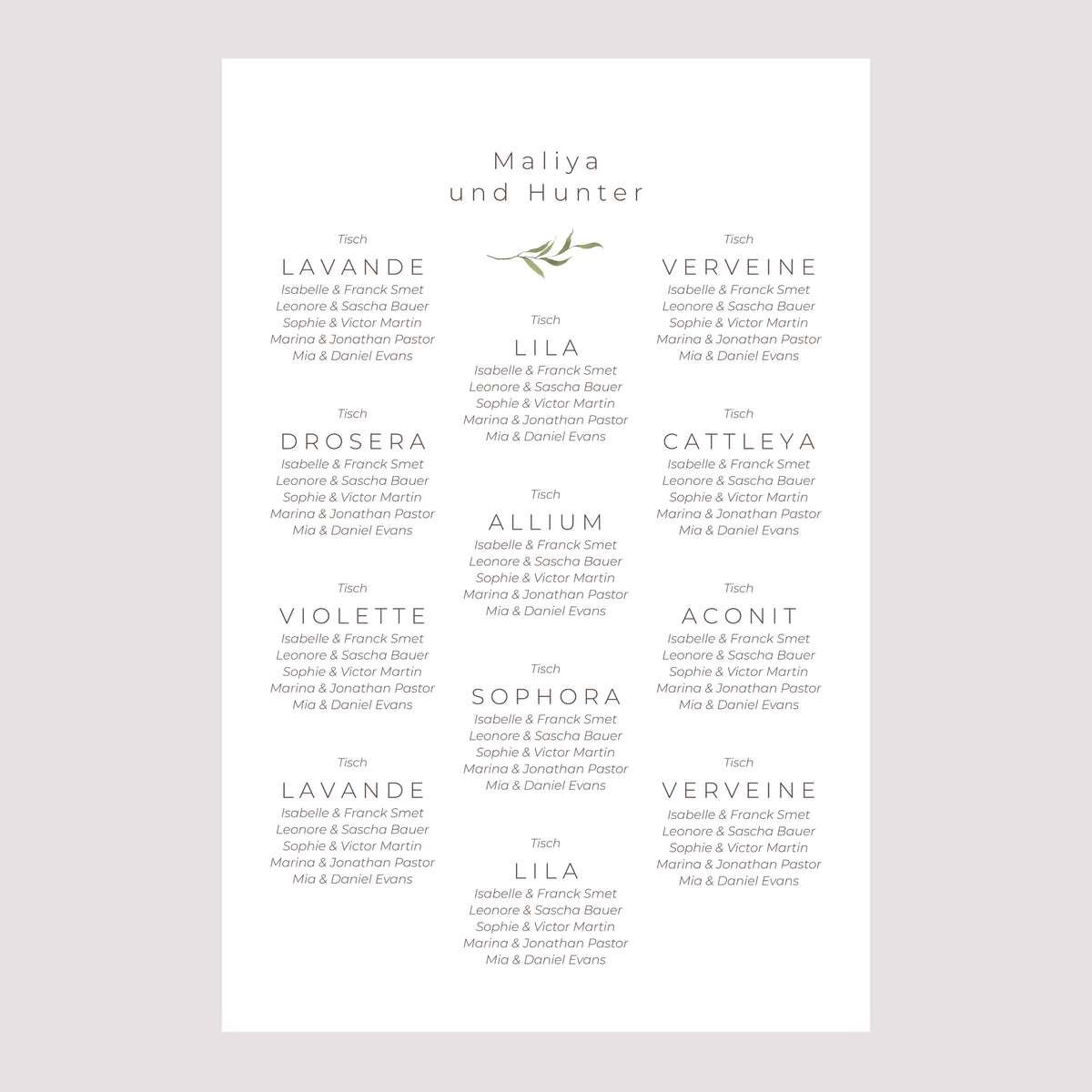Sitzplan Hochzeit Porträt Kleine lila Blumen foto N° 2