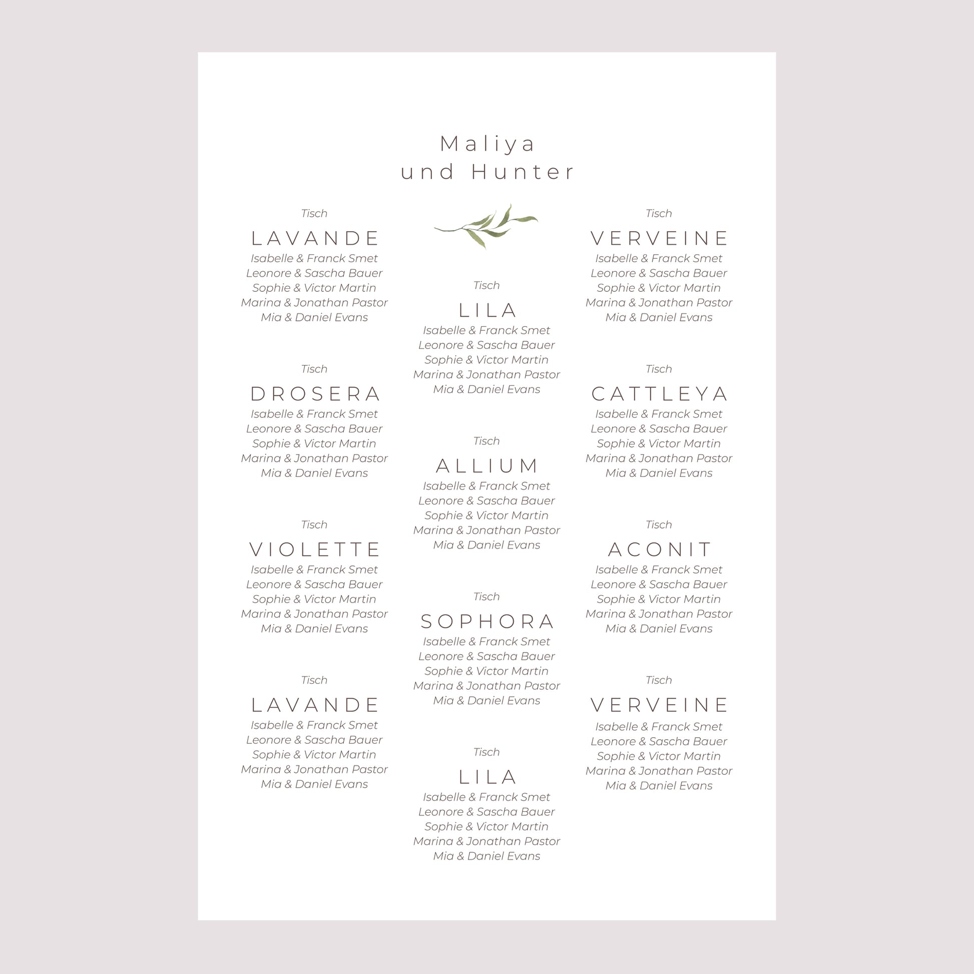 Sitzplan Hochzeit Porträt Kleine lila Blumen foto N° 2
