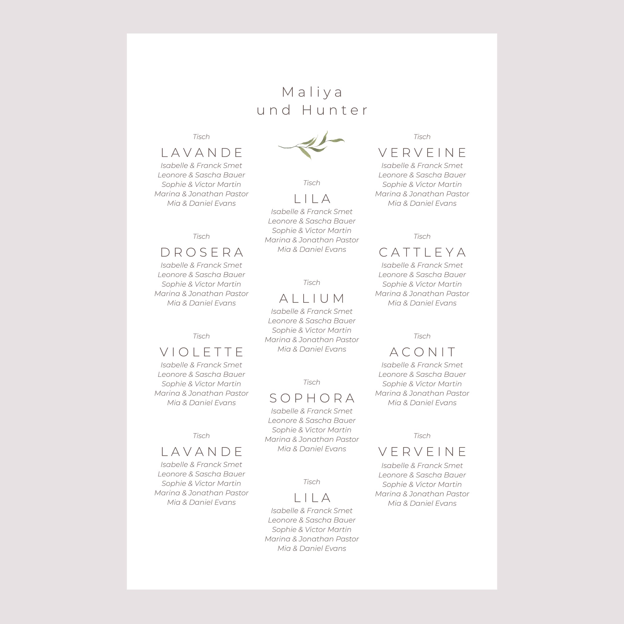 Sitzplan Hochzeit Porträt Kleine lila Blumen foto N° 2