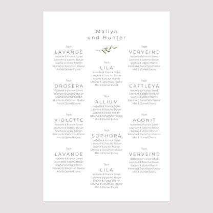 Sitzplan Hochzeit Porträt Kleine lila Blumen foto N° 2