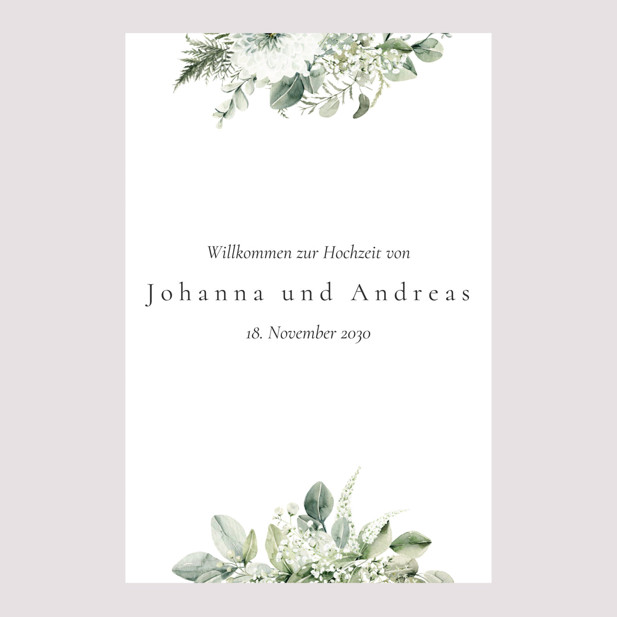 Begrüßungstafel Hochzeit Porträt 60 x 90 cm Pflanzliche Einrahmung foto N° 2