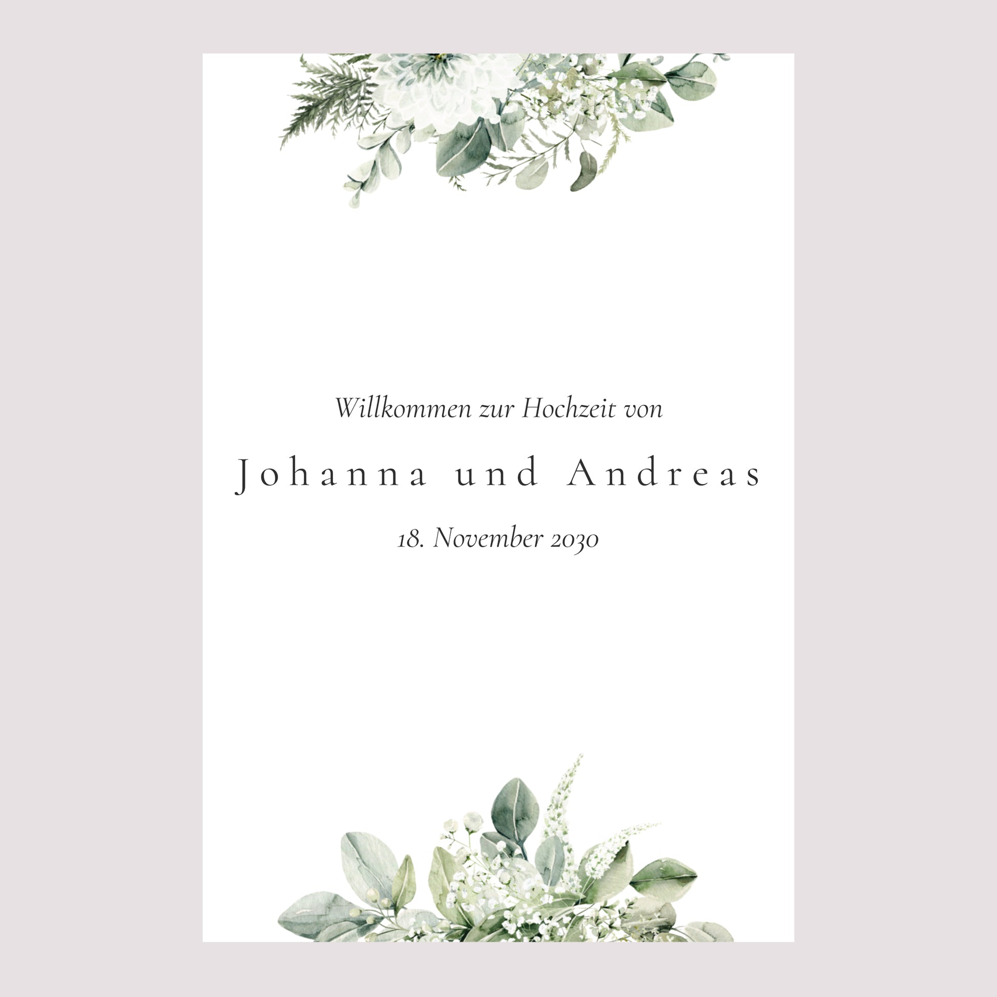 Begrüßungstafel Hochzeit Porträt 60 x 90 cm Pflanzliche Einrahmung foto N° 2