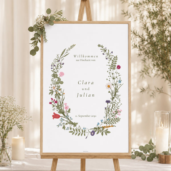 Begrüßungstafel Hochzeit Porträt 60 x 90 cm Vintage Krone foto