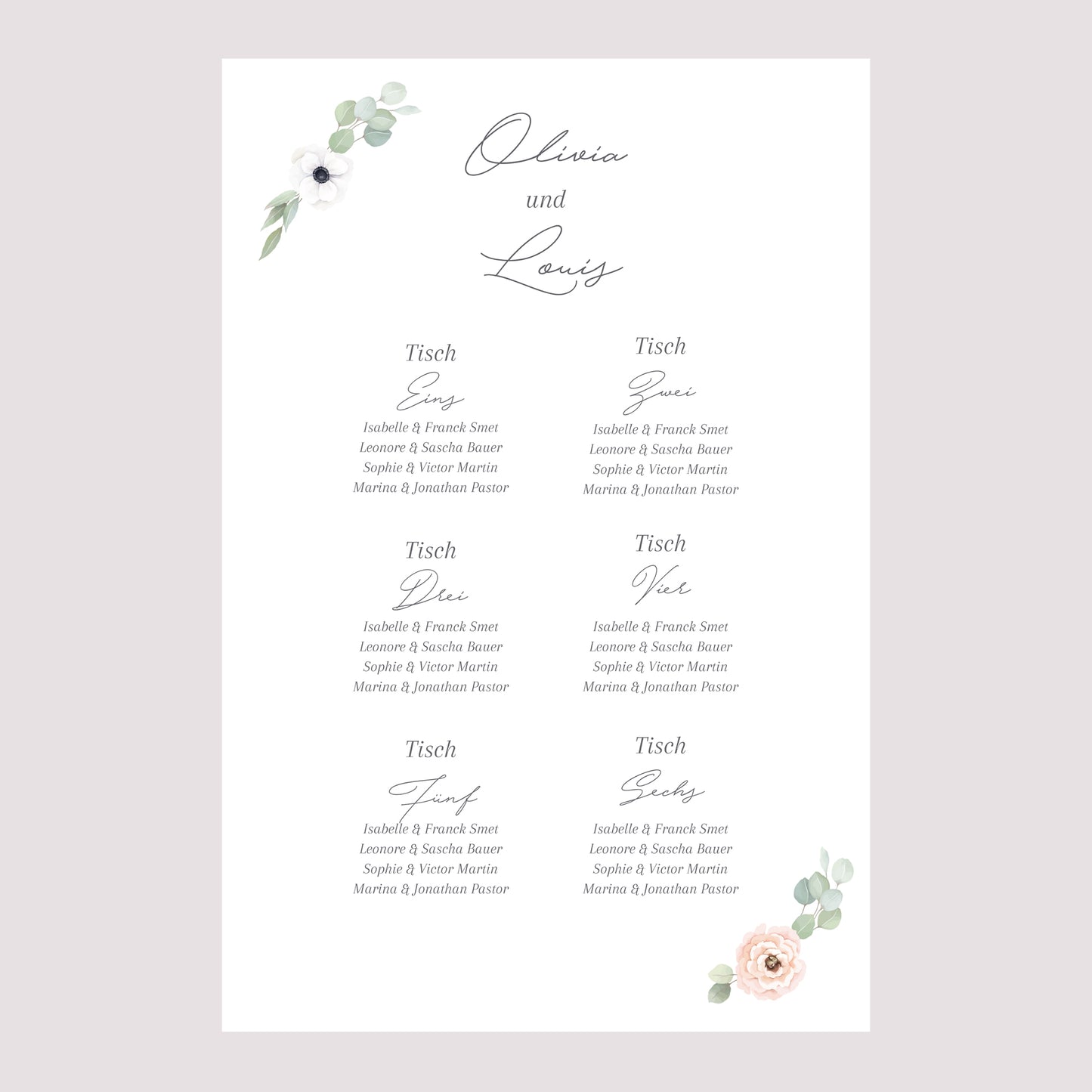 Sitzplan Hochzeit Porträt Romantik foto N° 2