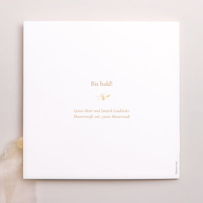 Hochzeitseinladung Quadratische Hülle, 3 Karten, Etikett Blumiges Täschchen foto N° 4