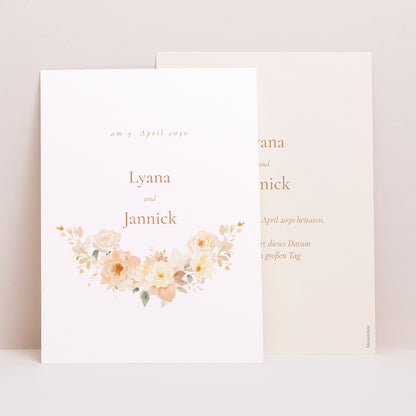 Save the date Karte Hochzeit Porträt Blumiges Täschchen foto N° 1