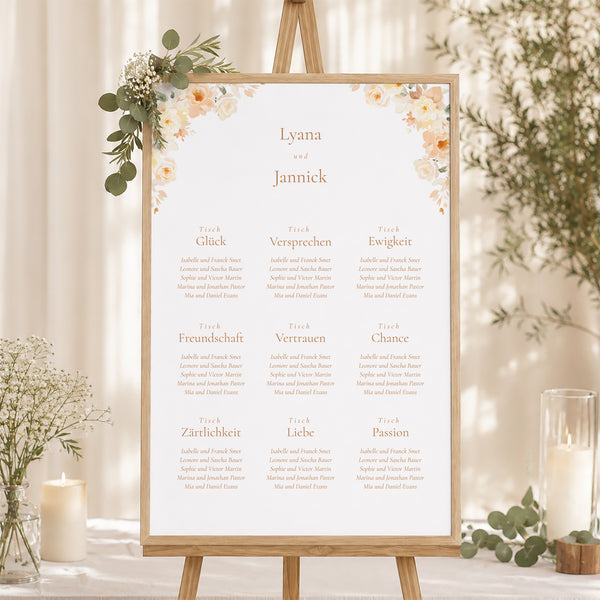 Sitzplan Hochzeit Porträt Blumiges Täschchen foto