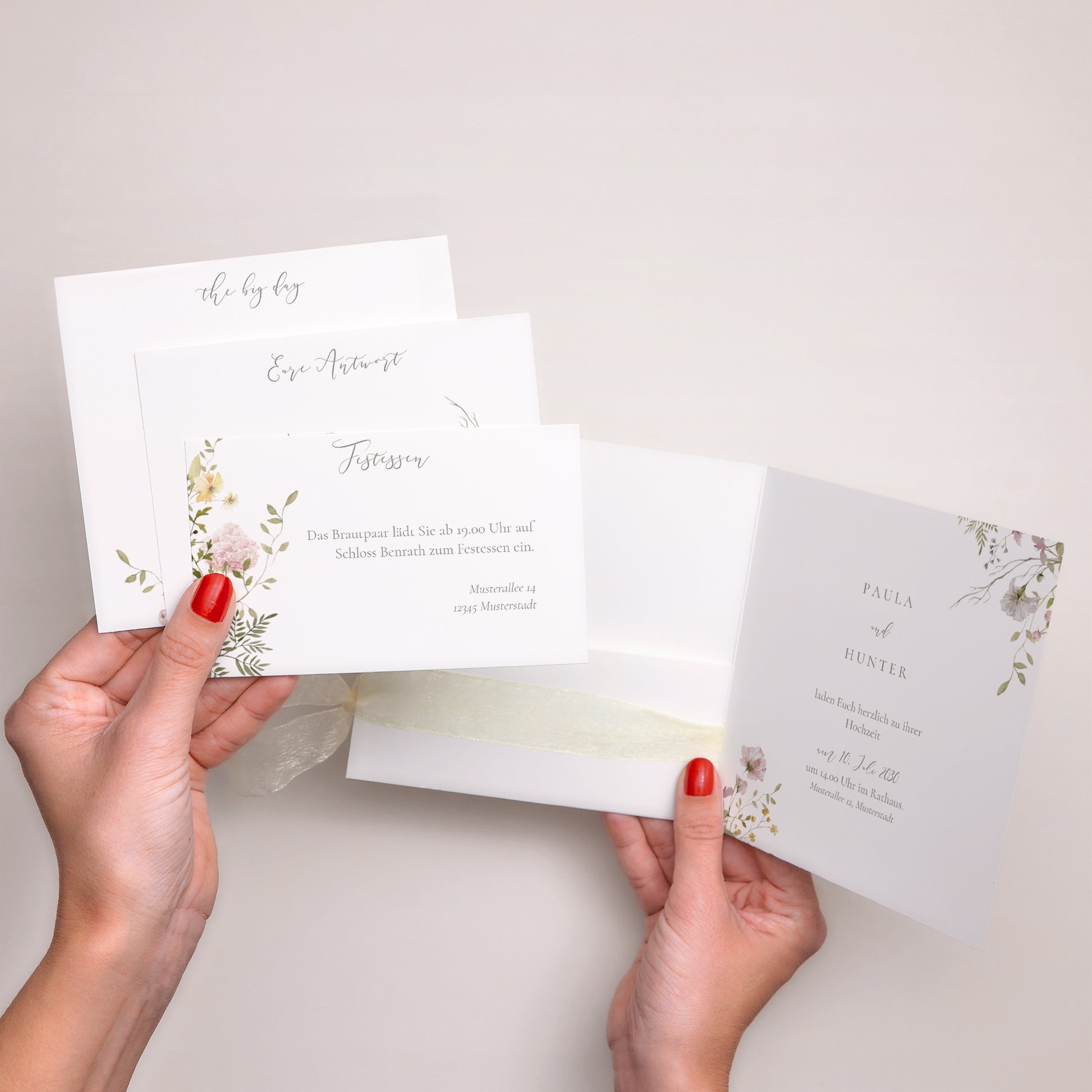 Hochzeitseinladung Quadratische Hülle, 3 Karten, Etikett foto N° 2