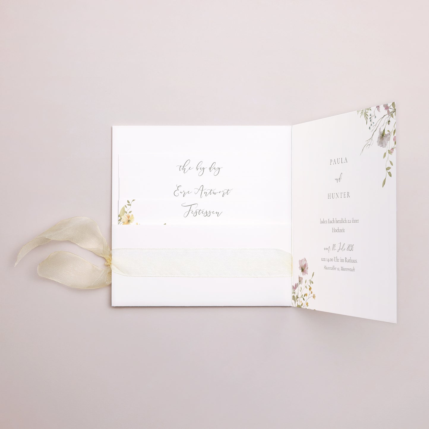 Hochzeitseinladung Quadratische Hülle, 3 Karten, Etikett foto N° 3