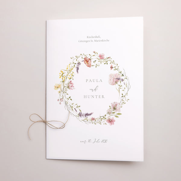 Kirchenheft Hochzeit Doppelflügel Blumenkranz foto
