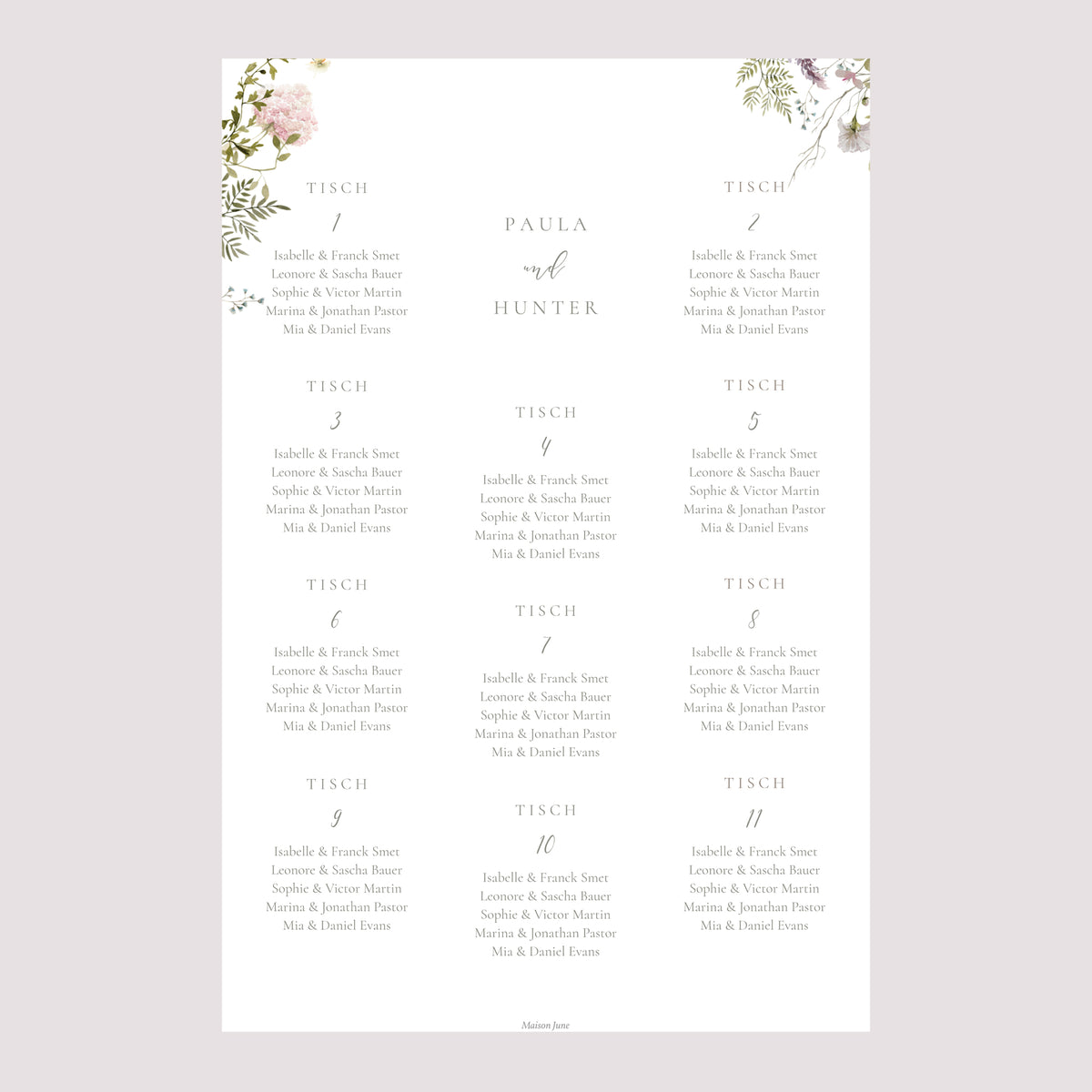 Sitzplan Hochzeit Porträt Blumenkranz foto N° 2