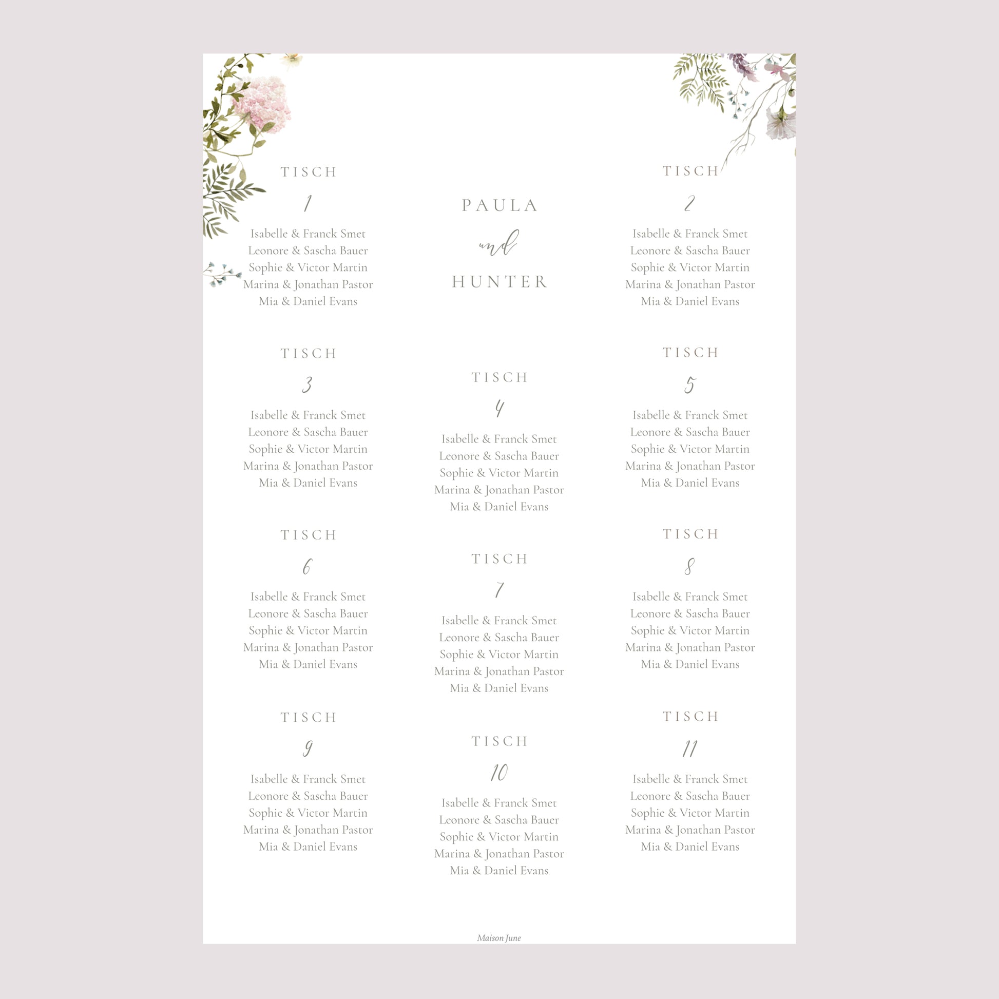 Sitzplan Hochzeit Porträt Blumenkranz foto N° 2