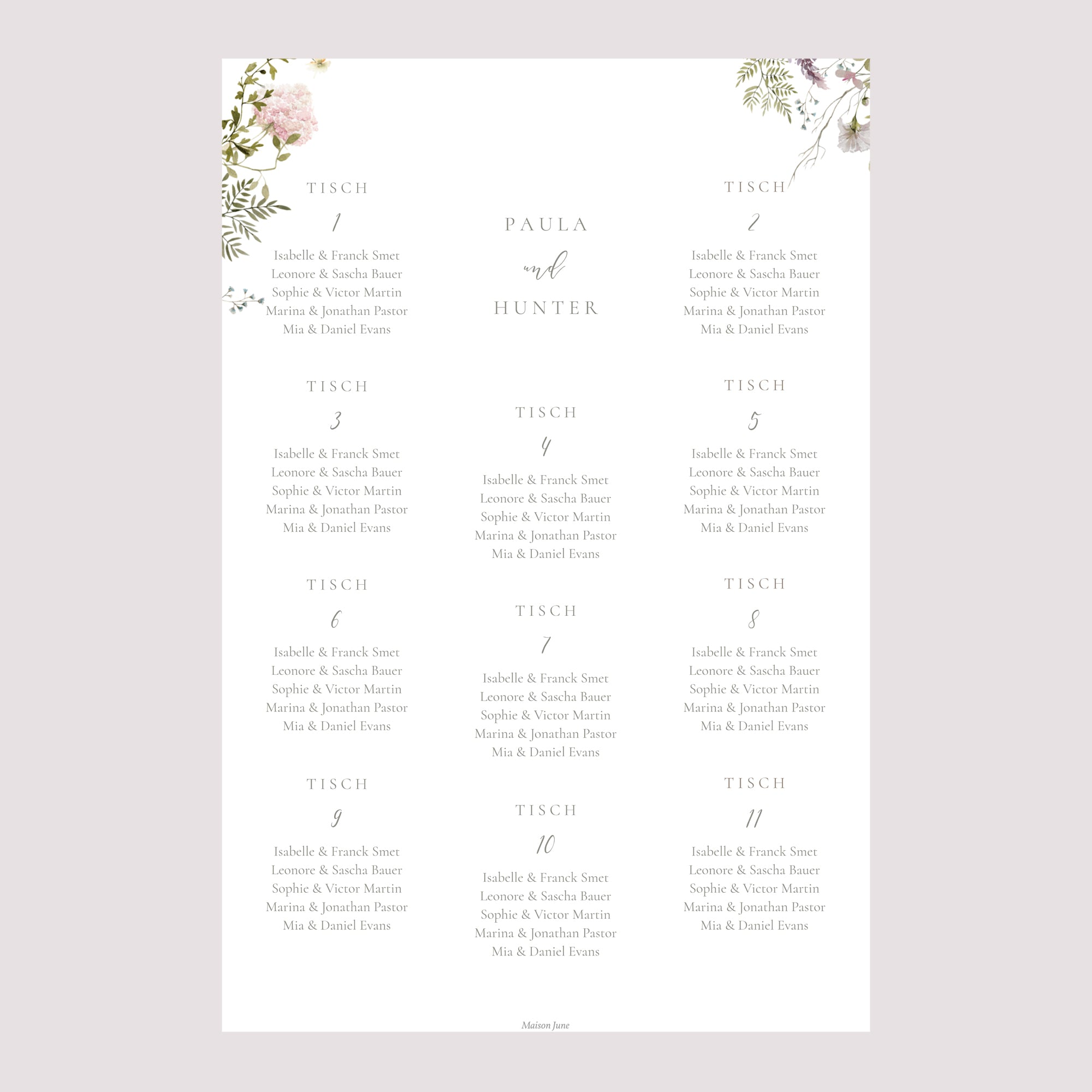 Sitzplan Hochzeit Porträt Blumenkranz foto N° 2