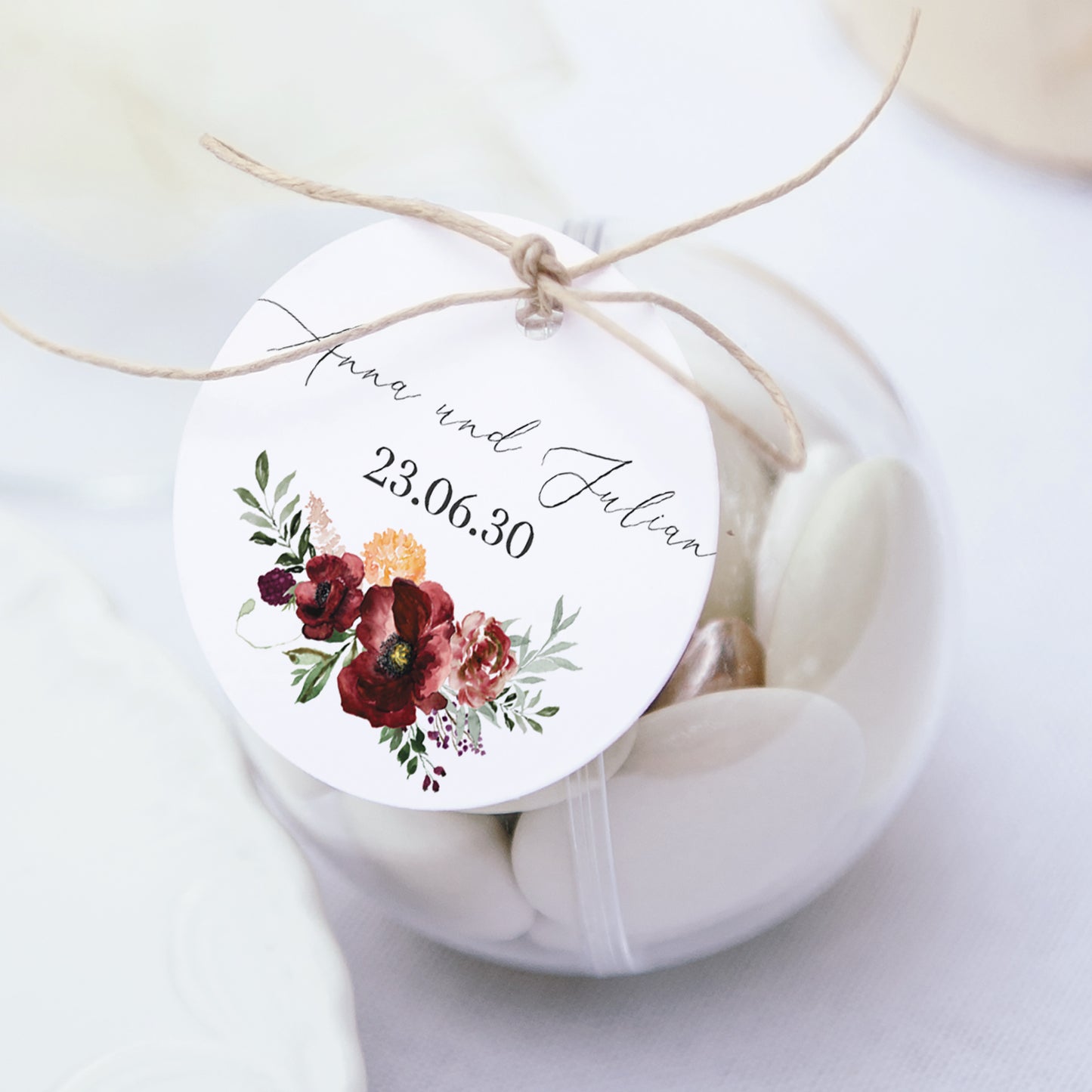 Geschenkbox Hochzeit Kugel mit runder Etikette Caudélie foto N° 1
