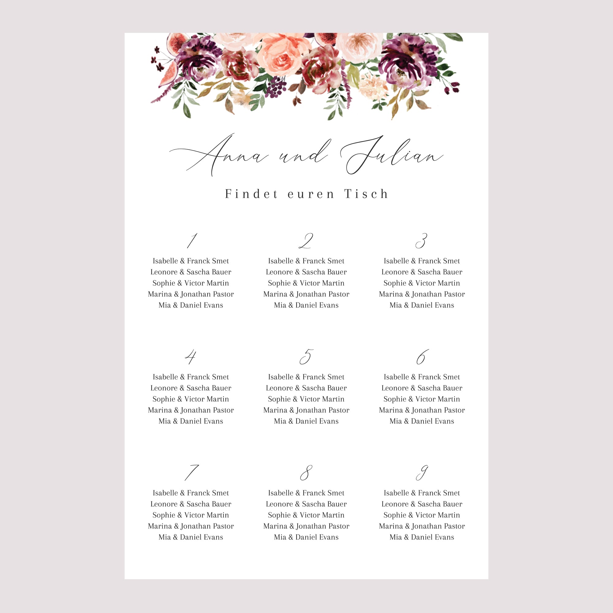 Sitzplan Hochzeit Porträt 60 x 90 cm Caudélie foto N° 2