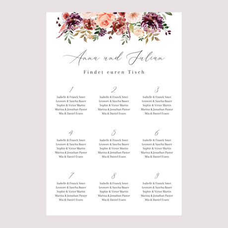 Sitzplan Hochzeit Porträt 60 x 90 cm Caudélie