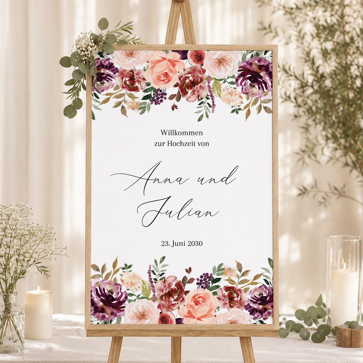 Begrüßungstafel Hochzeit Porträt 60 x 90 cm Caudélie foto N° 1