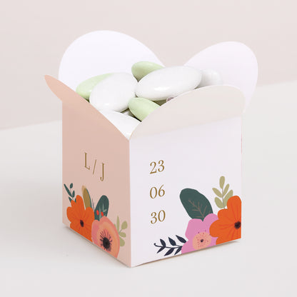 Geschenkbox Hochzeit Schmetterlingsöffnung Reigen von Blumen foto N° 1