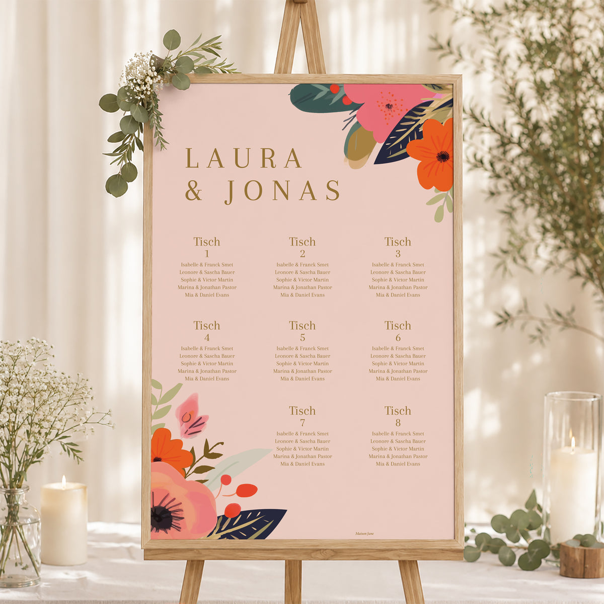 Sitzplan Hochzeit Porträt 60 x 90 cm Reigen von Blumen foto N° 1