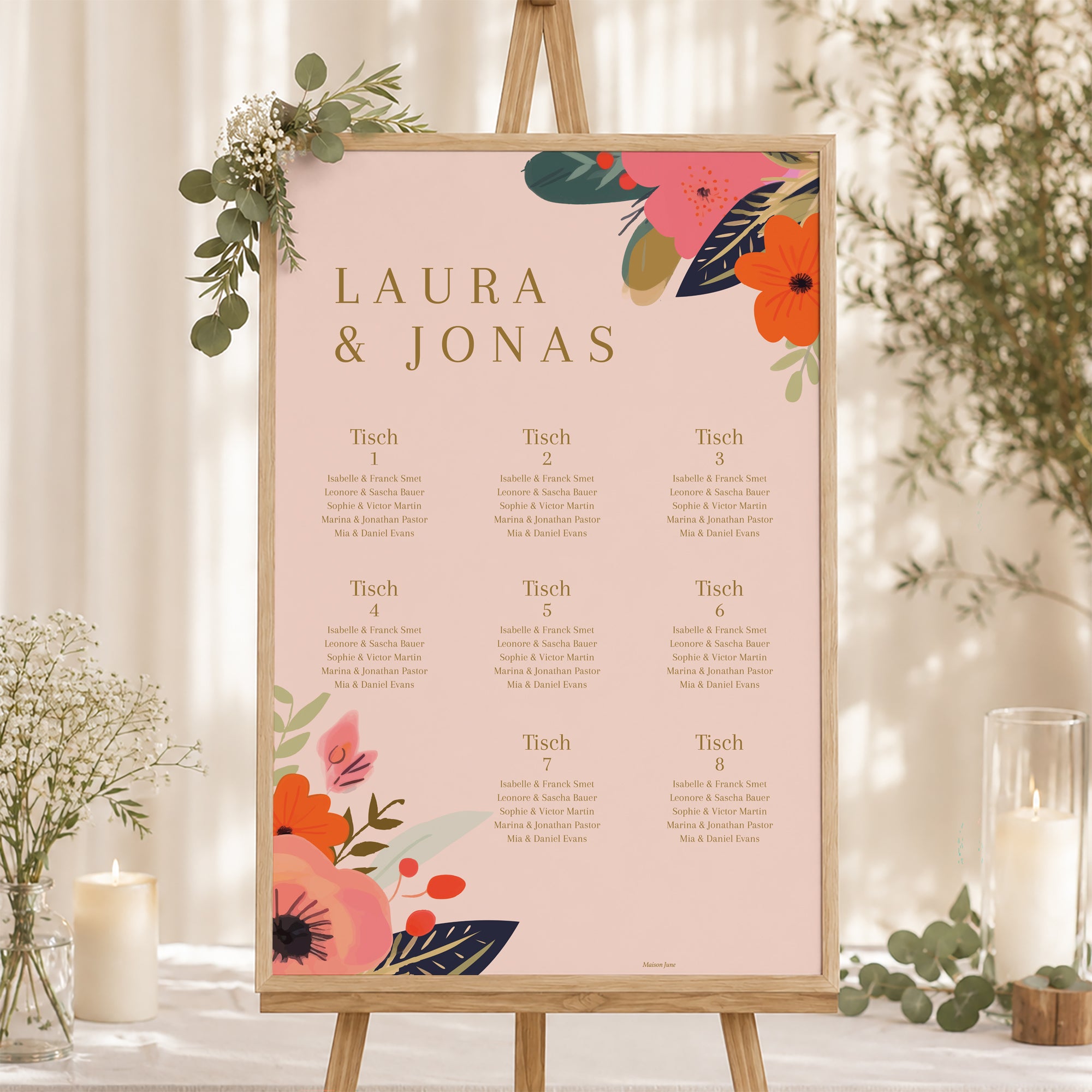Sitzplan Hochzeit Porträt 60 x 90 cm Reigen von Blumen foto N° 1
