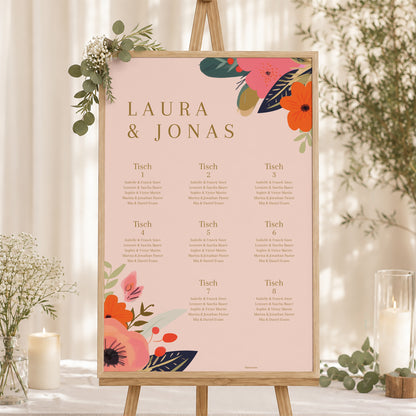 Sitzplan Hochzeit Porträt 60 x 90 cm Reigen von Blumen foto N° 1
