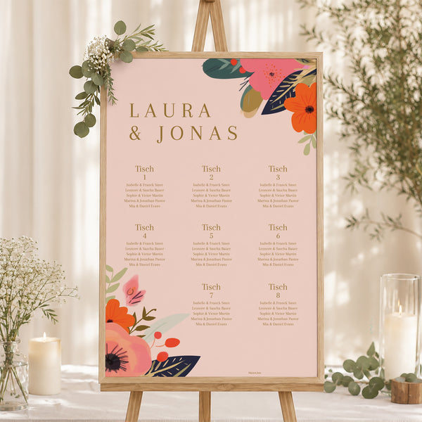 Sitzplan Hochzeit Porträt 60 x 90 cm Reigen von Blumen foto