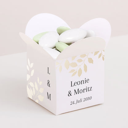 Geschenkbox Hochzeit Schmetterlingsöffnung goldenes Laub foto N° 1