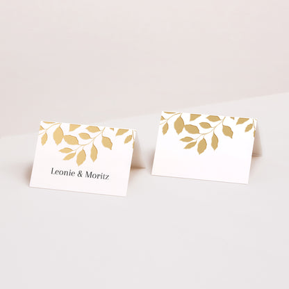 Tischkarten Hochzeit Quer goldenes Laub foto N° 1