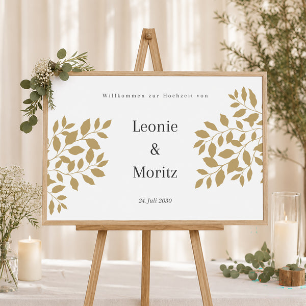 Begrüßungstafel Hochzeit Landschaft 90 x 60 cm goldenes Laub foto
