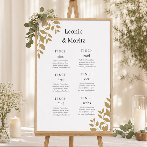 Sitzplan Hochzeit Porträt goldenes Laub foto