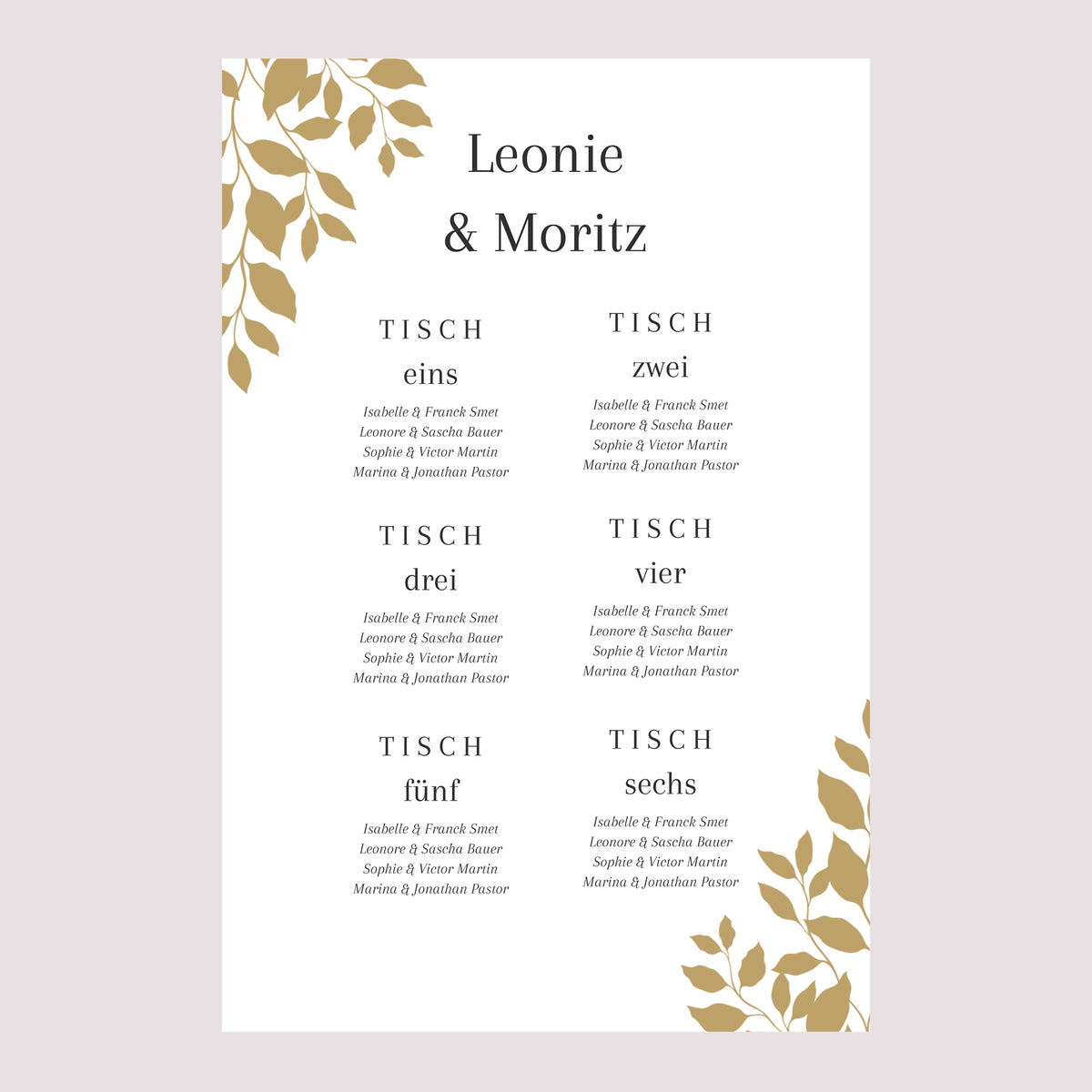 Sitzplan Hochzeit Porträt goldenes Laub foto N° 2
