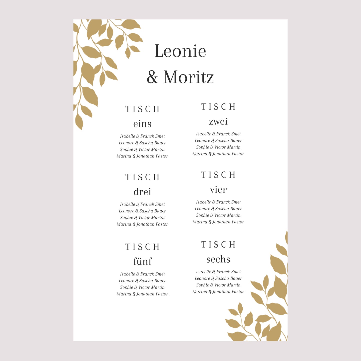 Sitzplan Hochzeit Porträt goldenes Laub foto N° 2