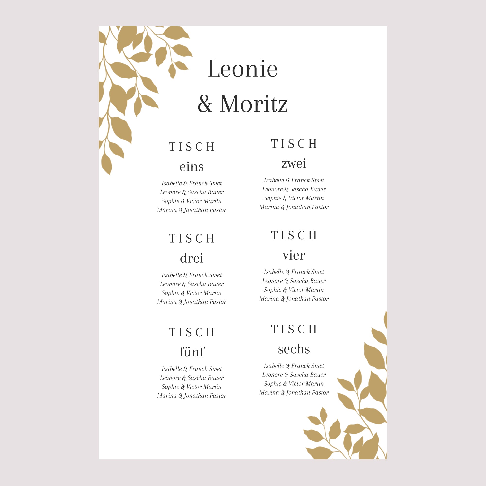 Sitzplan Hochzeit Porträt goldenes Laub foto N° 2