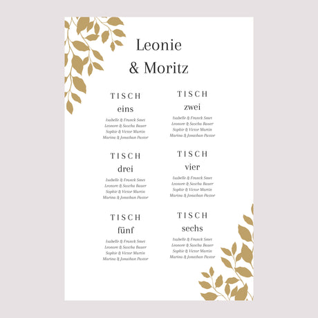 Sitzplan Hochzeit Porträt goldenes Laub