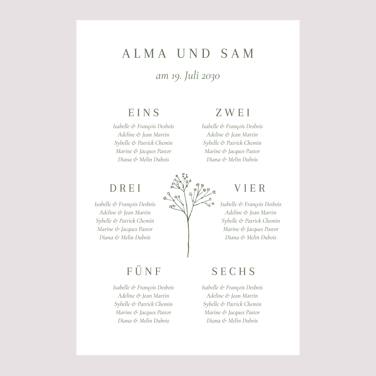 Sitzplan Hochzeit Porträt Gypsophila silouhette foto N° 2