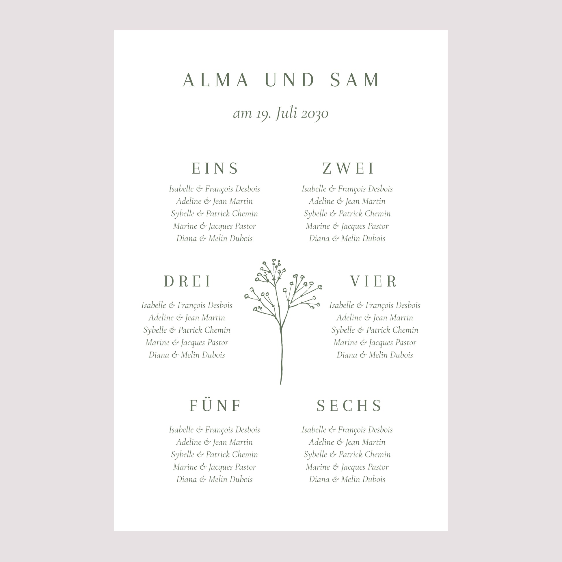 Sitzplan Hochzeit Porträt Gypsophila silouhette foto N° 2
